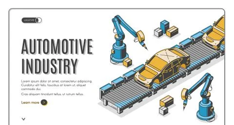 Robots hands assemble car on conveyor belt process Stock Illustration