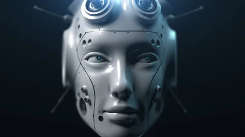 The robot's head is intently studying and analyzing something. the concept of Stock Footage 171822902