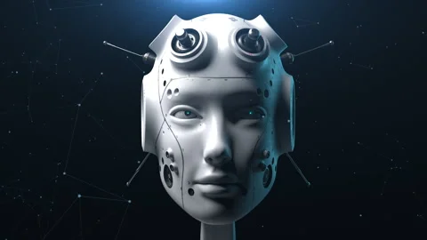 The robot's head is intently studying and analyzing something. the concept of Stock Footage 171823060