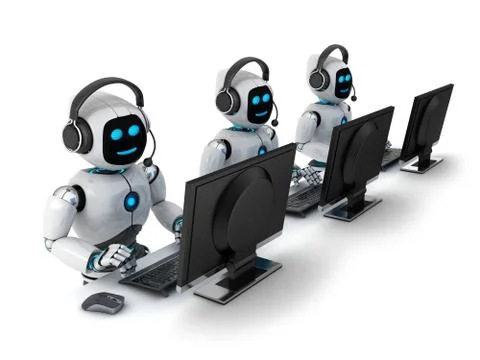 Robots with headphones (done in 3d) Illustrazione stock