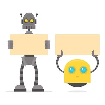 Robots holding blank poster Stock Illustration