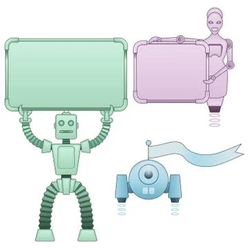 Robots holding signs Stock Illustration