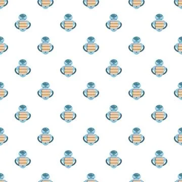 Robots holding stack of books seamless pattern イラスト素材