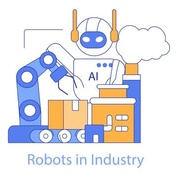 Robots in Industry concept. Vector illustration. Illustrazione stock