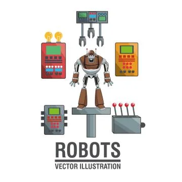 Robots industry engineering technology poster Stock Illustration