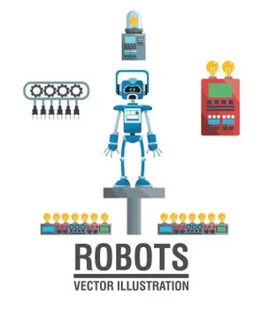 Robots industry engineering technology poster Stock Illustration