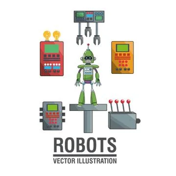 Robots industry engineering technology poster Stock Illustration