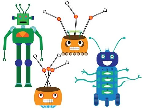 Robots isolated characters for various type of use Stock Illustration