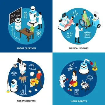 Robots Isometric Design Concept 스톡 일러스트