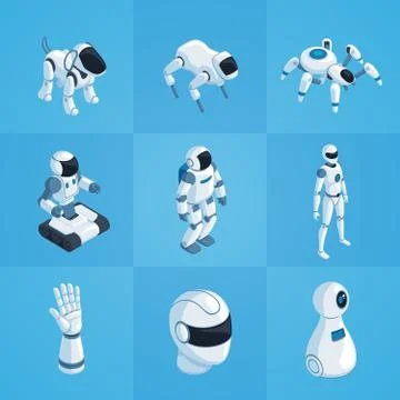 Robots Isometric Icons Set Stock Illustration