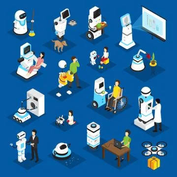 Robots Isometric Set 스톡 일러스트
