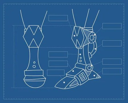 Robots Leg Tech Circuit Blueprint Grid Line Art Illustration 스톡 일러스트