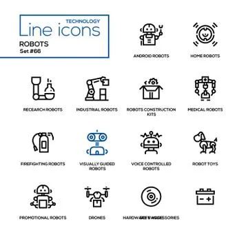 Robots - line design icons set Stock Illustration