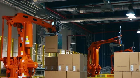 Robots Loaders Work In A Warehouse Stock Footage 155438714