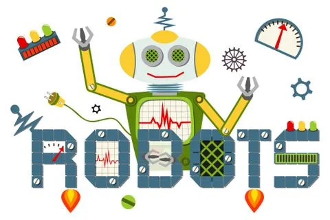 Robots logo text isolated on white background. Stock Illustration