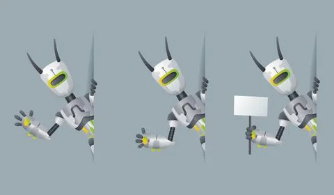 Robots look out corner. Robotic information banners mockup interface design Stockillustratie