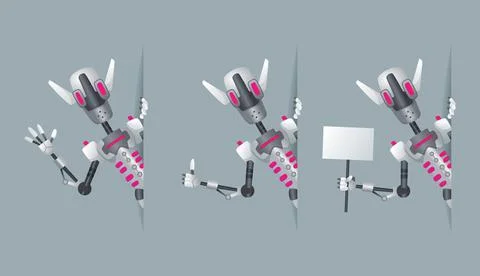 Robots look out corner. Robotic information banners mockup interface design Stockillustratie