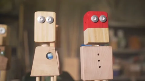 Robots Made of Wood Close Up Stock Footage 142725978
