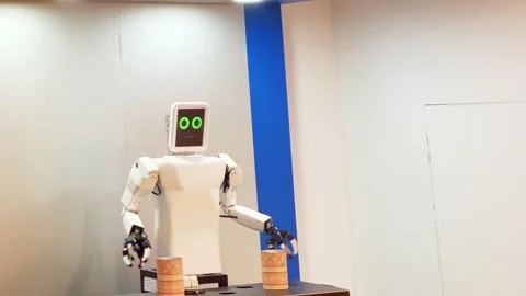 Robots that move like humans on display at the Robot Experience Center Stock Footage 297681621