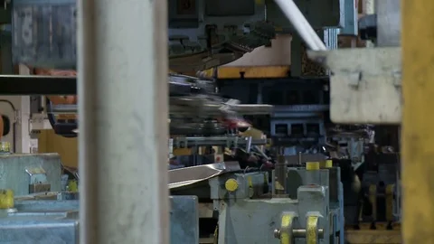 Robots move metal plates to molding machine inside Khodro car factory, Iran Stock Footage 119159332