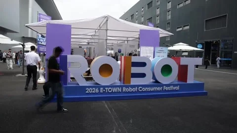 Robots move from spectacle to workplace at World Robot Conference in Beijing, Be Stock Footage 342735571