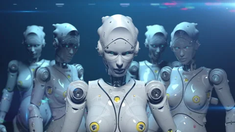 Robots nodding their heads or listening to rhythmic music . allegorical anima Stock-Footage 169571724