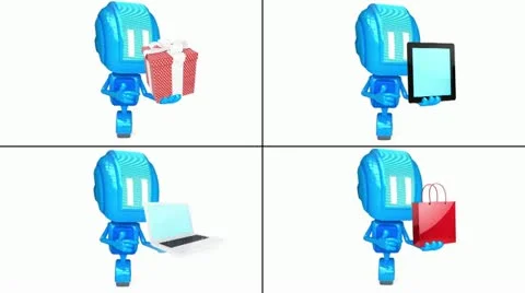 Robots with objects on white background set 01 스톡 동영상 11086309