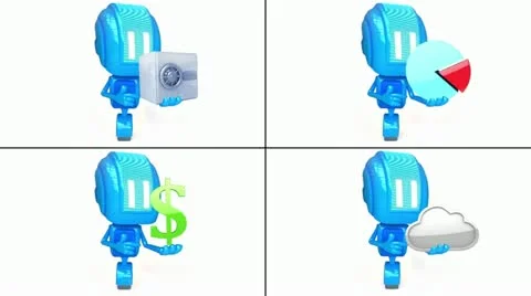 Robots with objects on white background set 03 Stock Footage 11086312