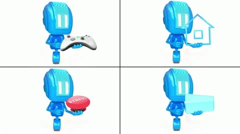 Robots with objects on white background set 04 Stock Footage 11086314