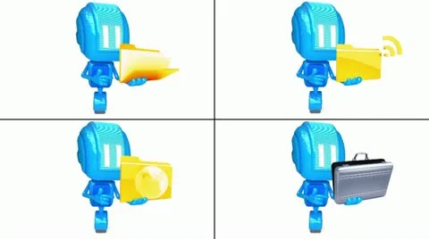 Robots with objects on white background set 07 Stock Footage 11086317