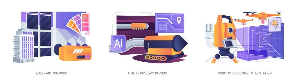 Robots for Precision Construction Tasks abstract concept vector illustrations. Stock Illustration