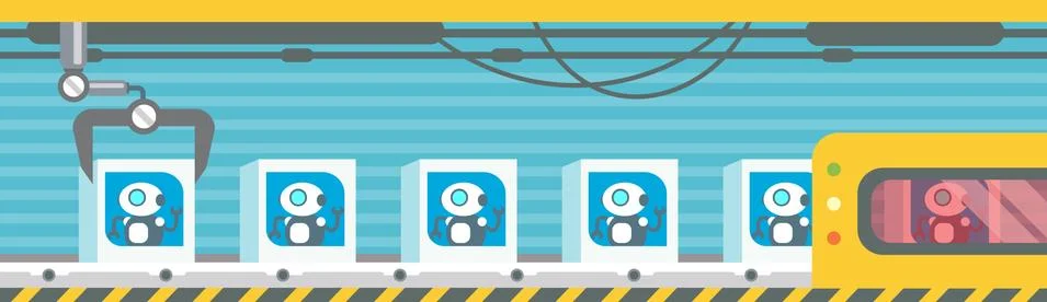 Robots Production Conveyor Automatic Assembly Machinery Industrial Automation Stock Illustration