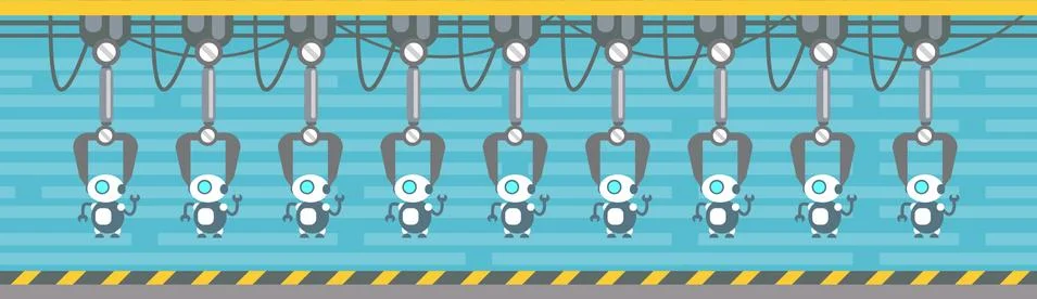 Robots Production Conveyor Automatic Assembly Machinery Industrial Automation 스톡 일러스트