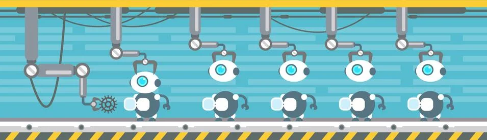 Robots Production Conveyor Automatic Assembly Machinery Industrial Automation Stock Illustration