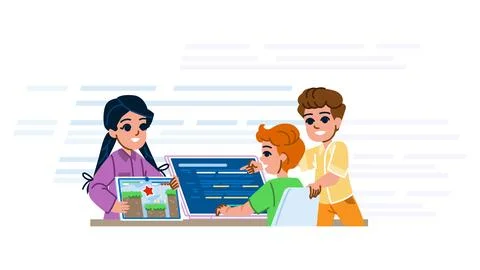 Robots programming coding hobby kid vector Stock Illustration