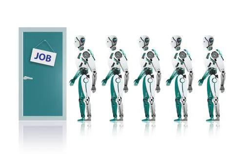 Robots queuing up for job Illustrazione stock