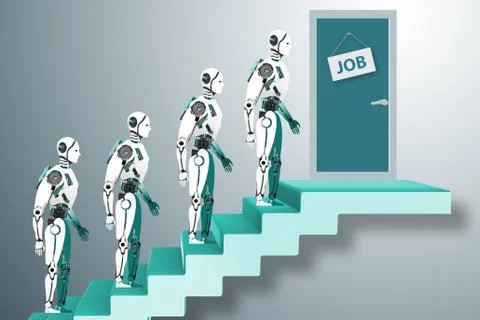 Robots queuing up for job 스톡 일러스트