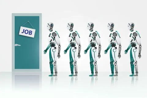 Robots queuing up for job Illustrazione stock