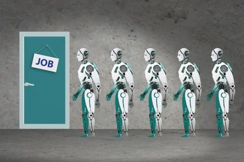 Robots queuing up for job Illustrazione stock