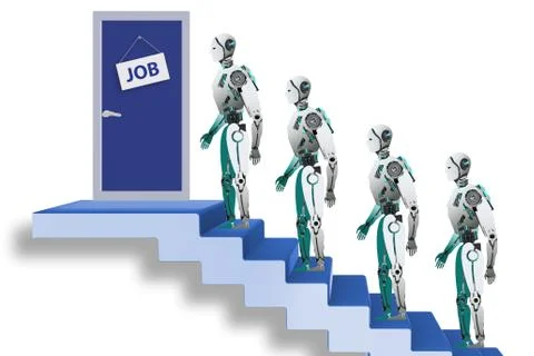 Robots queuing up for job 스톡 일러스트