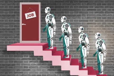 Robots queuing up for job Illustrazione stock