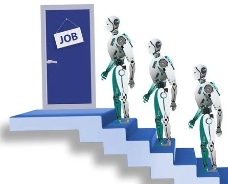 Robots queuing up for job Illustrazione stock