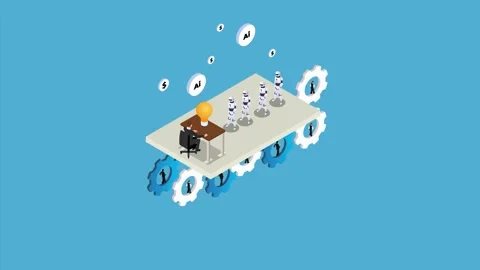 Robots replacing humans at work and business, automatization 3d animation c.. Stock Footage 282190499