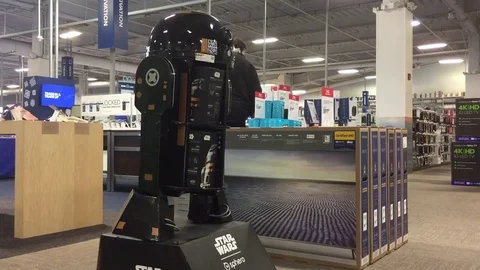 Robots for sale in a store Stock Footage 84578428