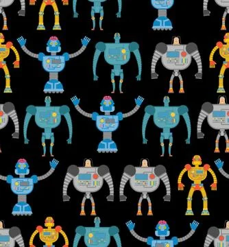 Robots seamless pattern. Cosmic cyborgs seamless pattern. Texture for baby ti Stock Illustration