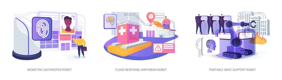 Robots for Security and Emergency Access abstract concept vector illustrations. Stock Illustration