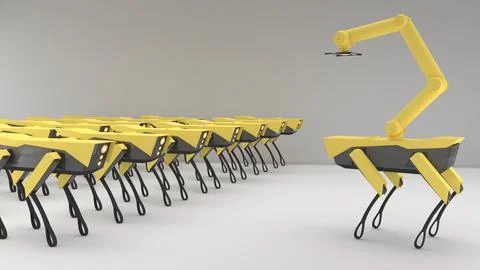 Robots for security in critical areas, security inspection, 3D rendering Stock Illustration
