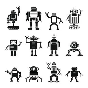 Robots set in cartoon flat design Stock Illustration