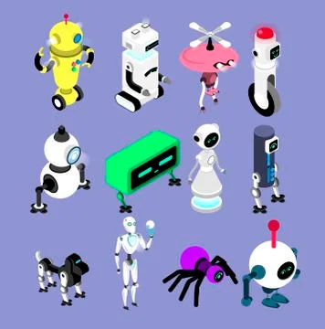 Robots set in isometric style. Robot and android collection Isolated vector イラスト素材