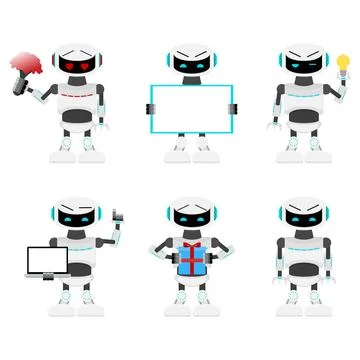Robots set poses and action Stock Illustration